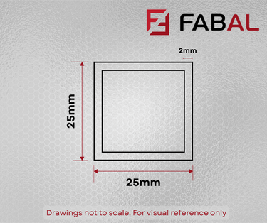 25 mm X 25 mm X 2mm Aluminium Square Tube