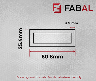 50.8mm x 25.4mm x 3.18mm  Aluminium Rectangular Tube