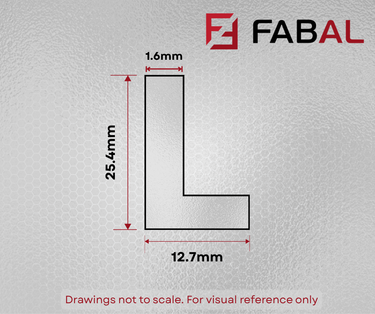 25.4mm x 12.7mm x 1.6mm Aluminium Unequal Angle