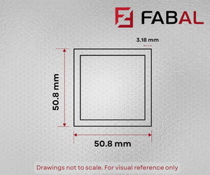 50.8mm x 50.8mm x 3.18mm (2" x 2" x 1/8") Aluminium Square Tube with End Caps